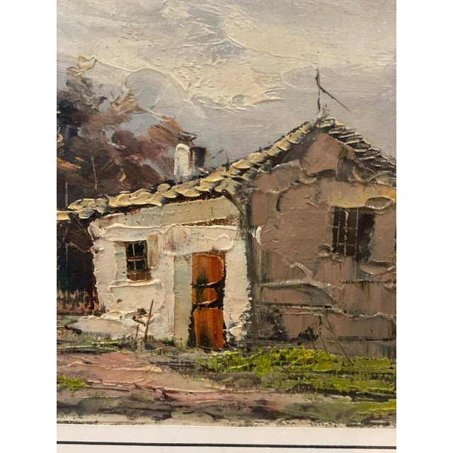 Pair of South American Oil Paintings of Houses Architecture With Silver Frames and Hand-Lined Mat Signed Fortes For Sale - Image 4 of 11
