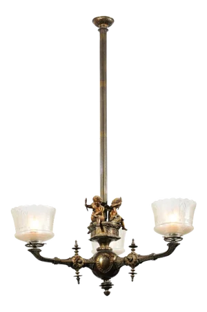 19th Century French Three-Light Bronze and Baccarat Style Chandelier With Cherubs