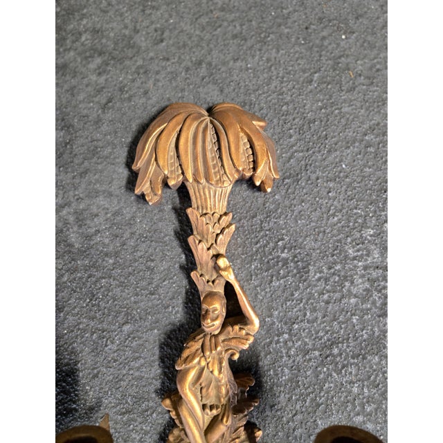 Mid 20th Century Italian Carved Wood Monkey & Palm Tree Sconces For Sale - Image 4 of 8