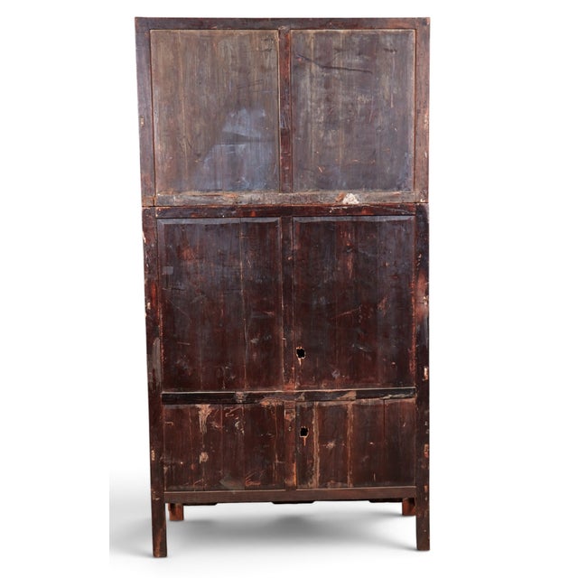 Asian Large Qing Dynasty Oak Wood Compound Cabinet With Brass Medallions For Sale - Image 3 of 8