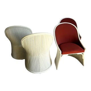 Boho Chic Pencil Reed Upholstered Dining Chairs - A Pair For Sale