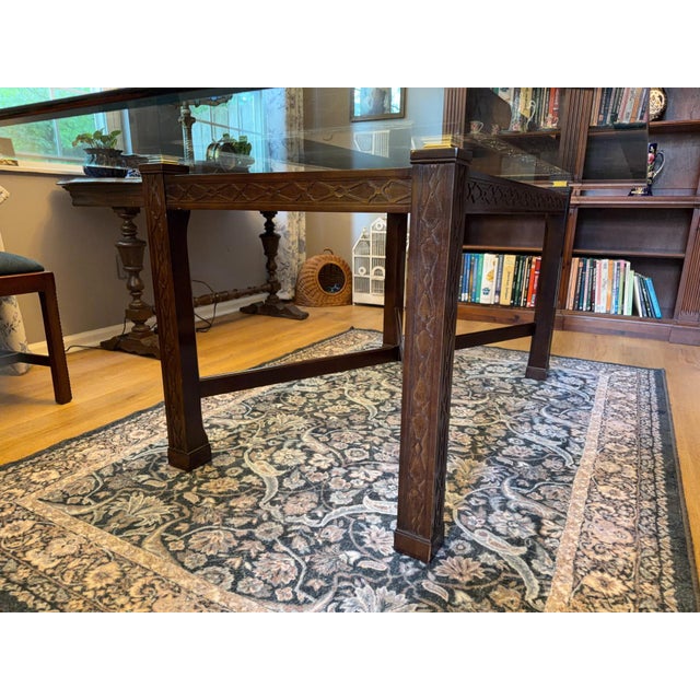 1990s Vintage Maitland Smith Chinese Chippendale Mahogany & Glass Dining Table For Sale - Image 5 of 6