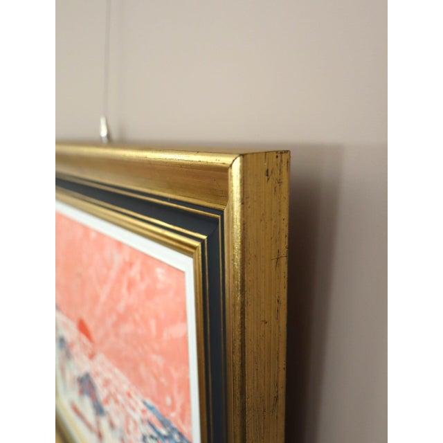 Textile Mid-Century Modern 'Coral Sunset' Original Coastal Landscape Oil Painting by Swedish Artist Uno Vallman (1913-2004), Framed For Sale - Image 7 of 13