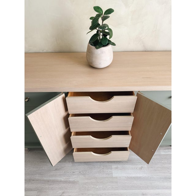 1970s Organic Modern Sage Green Sideboard With Natural Wood Top For Sale In New York - Image 6 of 12