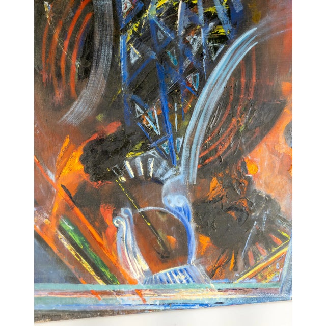 Wood 1960's Mid-Century Modern American Abstract Oil Painting, Signed For Sale - Image 7 of 12