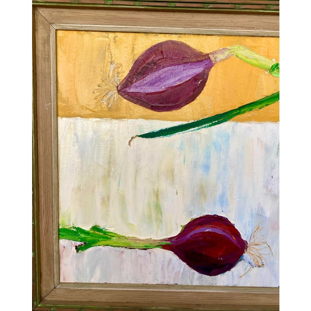 American 1960s Vintage Still Life Onions Oil Painting Signed For Sale - Image 3 of 13