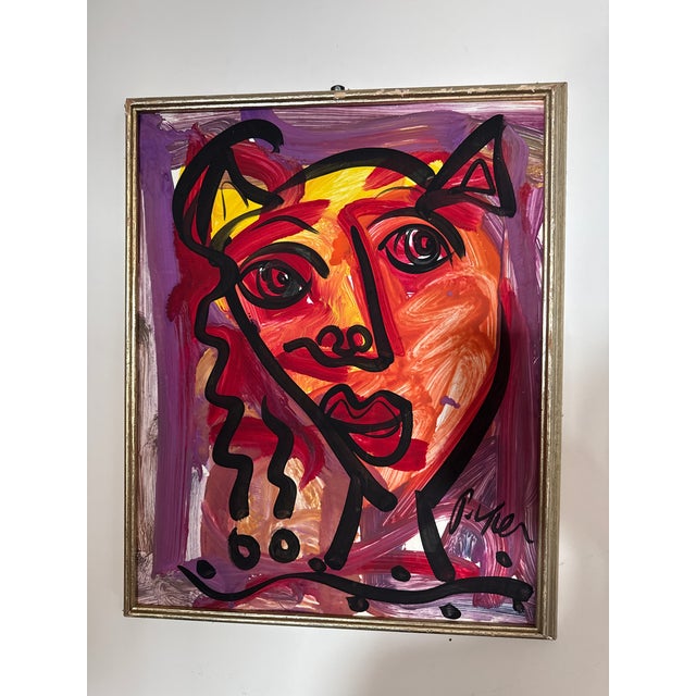 Abstract 1970s Original Peter Keil Abstract Portrait Painting For Sale - Image 3 of 6