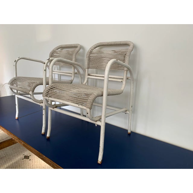 Mid-Century Modern Vintage Iron and Rope Garden Chairs- A Pair For Sale - Image 3 of 12