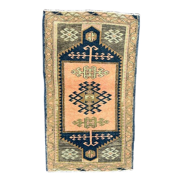Turkish Mini Rug Oriental Hand Knotted Vintage Rug 1'9" x 3' #17909 For Sale