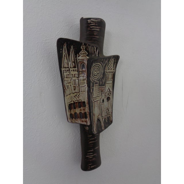 Studio Ceramic Wall Vase of Prague from Keramo Kostelec, Czechoslovakia, 1960s For Sale - Image 3 of 15