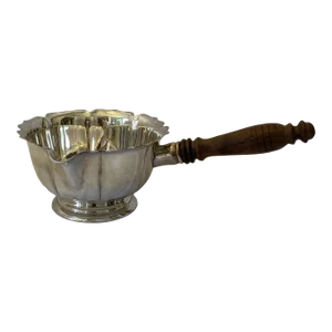 Vintage Silver Plate Sauce Bowl With Spout and Wooden Handle