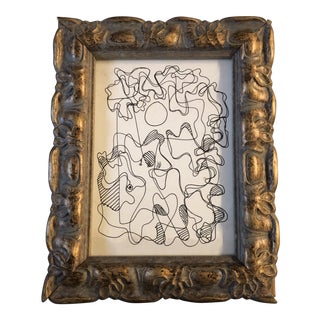 Original Vintage Wayne Cunningham Abstract Ink Drawing Vintage Frame For Sale