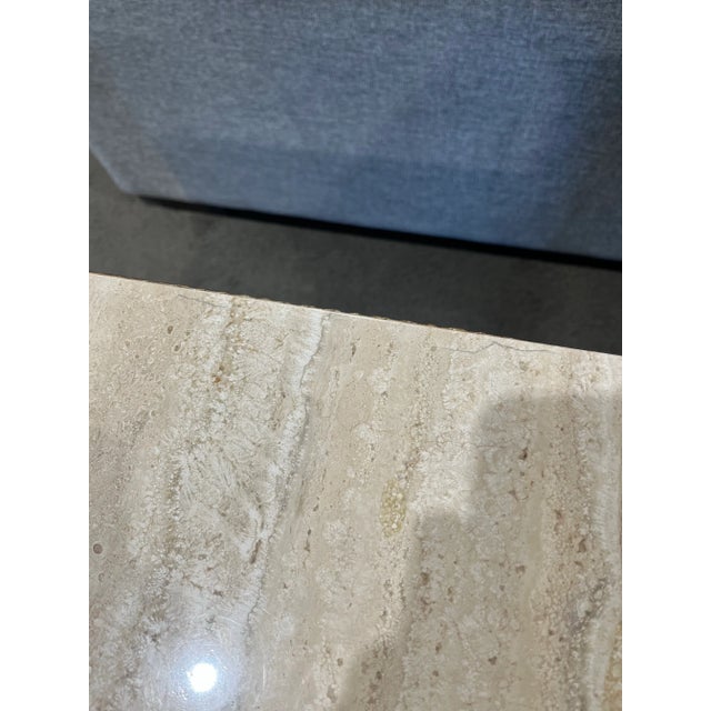 Metal Lexington Laural Canyon Tan Travertine Top & Brush Metal Frame "Stone Canyon" Side Table For Sale - Image 7 of 9