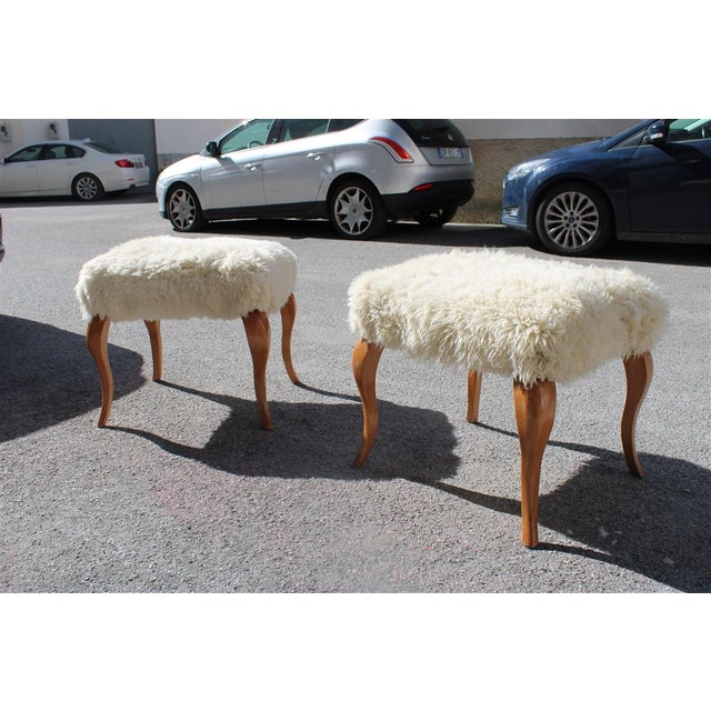 Stools in Walnut and Sheep's Wool, 1970, Set of 2 For Sale - Image 13 of 13