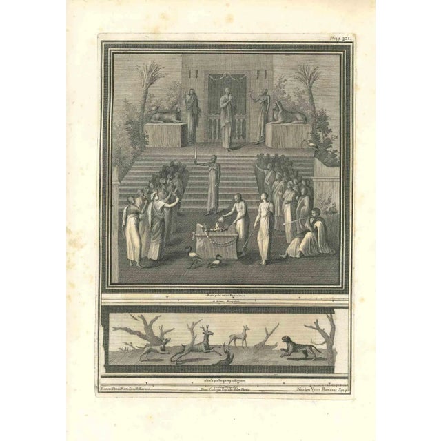 Ancient roman fresco from the series "antiquities of herculaneum", is an original etching on paper realized by roccus...