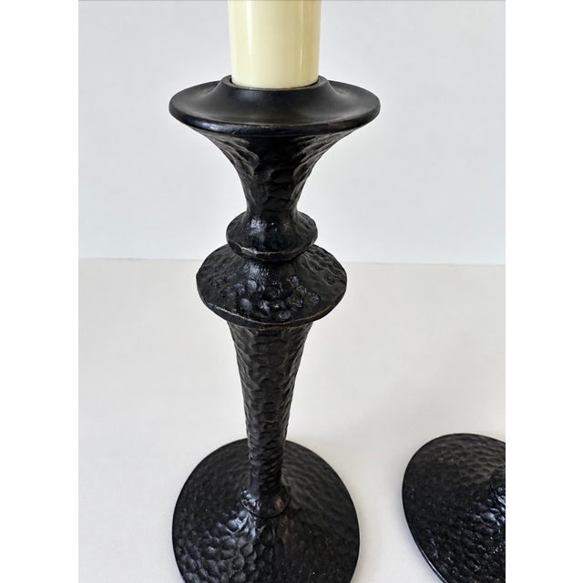Coffee Small Dark Patinated Brass or Bronze Giacometti Style Table Lamps - Pair For Sale - Image 8 of 14