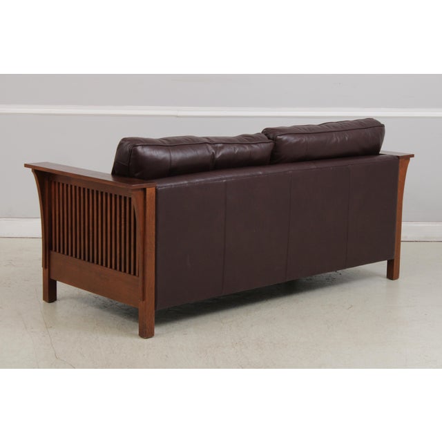 Stickley Mission Oak Burgundy Leather Sofa For Sale In Philadelphia - Image 6 of 18
