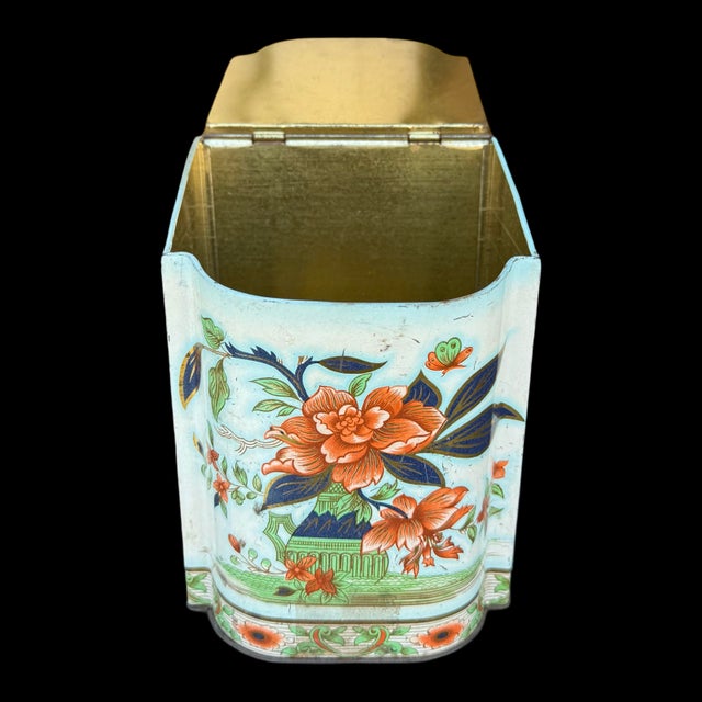 English Vintage Daher Biscuit Tin & Tray Set With Asian-Inspired Floral Design With Butterfly - 2 Pieces For Sale - Image 3 of 8