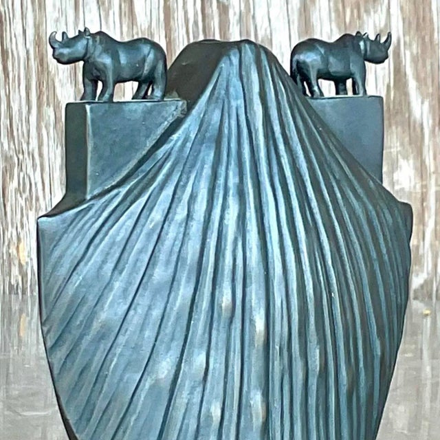 Vintage Boho Bronze Rhino Vase For Sale - Image 10 of 12
