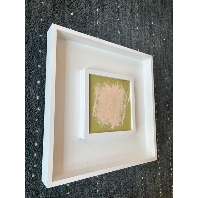Sarah Trundle Sarah Trundle, Contemporary Abstract Framed Painting, "Enough Said: Peach on Green" For Sale - Image 4 of 6