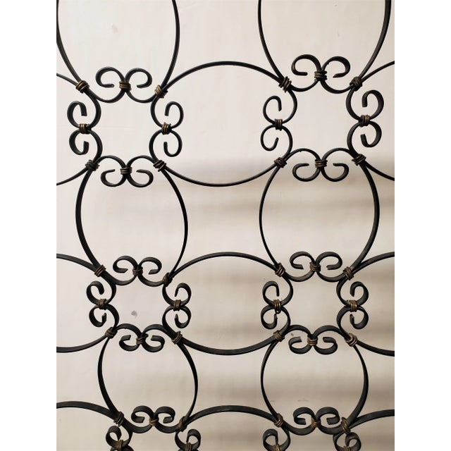 Mid 20th Century Dark Green Hand Forged and Gilt Iron Decorative Room Divider /Rolling Screen For Sale - Image 9 of 12