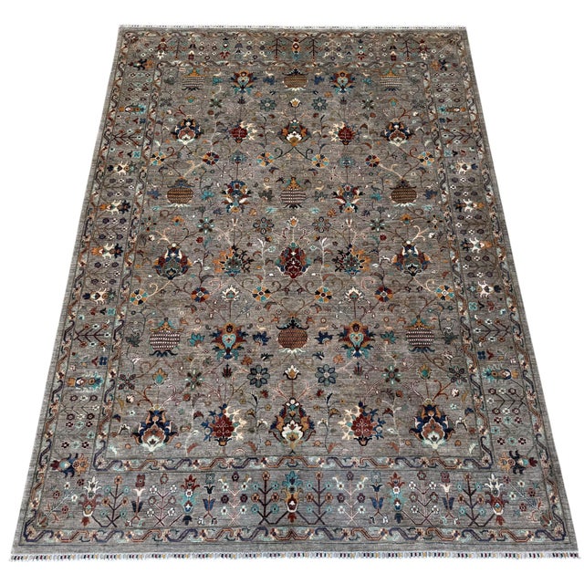 Pomegranate Sultanabad Design Area Rug, Hand-Knotted Wool, 9x12, Taupe & Teal For Sale - Image 4 of 12