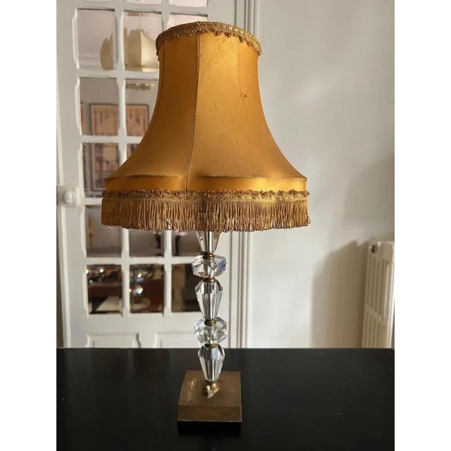 Large Crystal and Brass Table Lamp, 1950s For Sale - Image 9 of 9