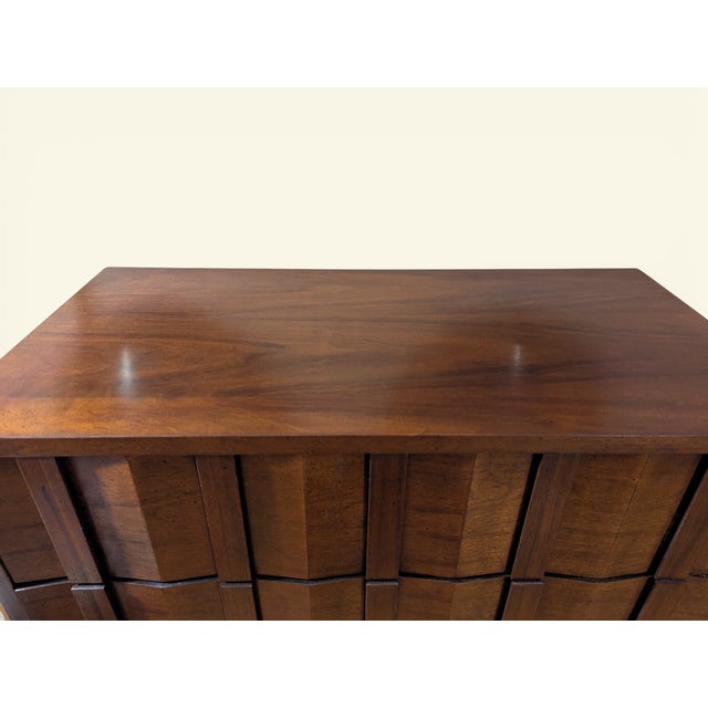 Lane Brutalist Highboy Dresser / Tall Chest — Walnut — C. 1973 For Sale - Image 11 of 17