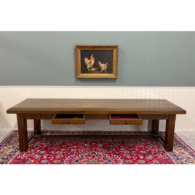 Brown Antique French Country Farmhouse Dining Table Large 118" Oak Drawers c.1900 For Sale - Image 8 of 18