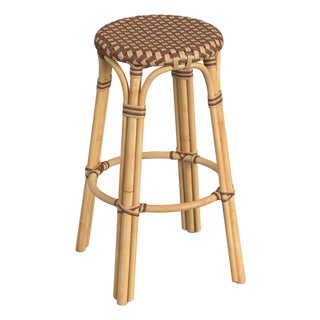 Tobias 30 in. Seat Height Round Rattan Backless Bar Stool, Brown/Tan Dot / Natural Rattan Frame For Sale