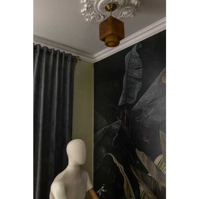 Metal French Art Deco Pendant Light in Molded Amber Glass & Brass, 1930s For Sale - Image 7 of 18