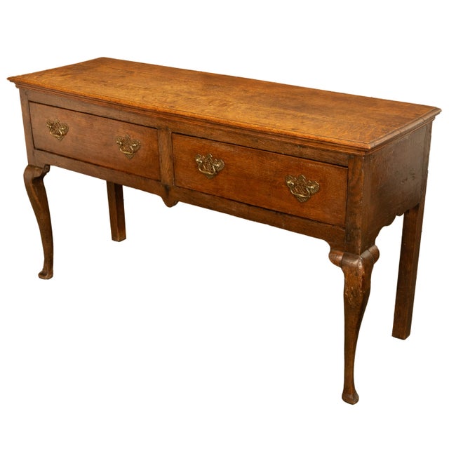 Antique 18thC Georgian Oak Welsh Two Drawer Dresser Base Server Side Table 1760 For Sale - Image 9 of 14