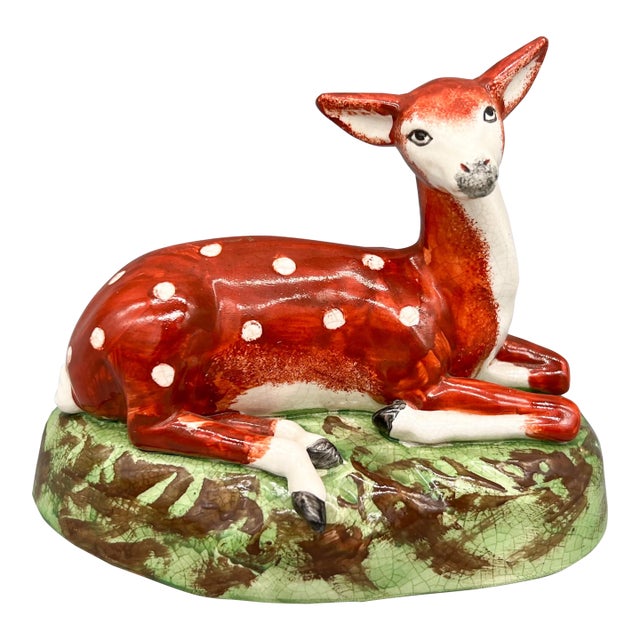 Antique Staffordshire Recumbent Deer Figurine — 1820s Mold, Possibly Earlier Example — English Country / Cottagecore For Sale