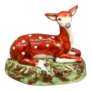 Antique Staffordshire Recumbent Deer Figurine — 1820s Mold, Possibly Earlier Example — English Country / Cottagecore
