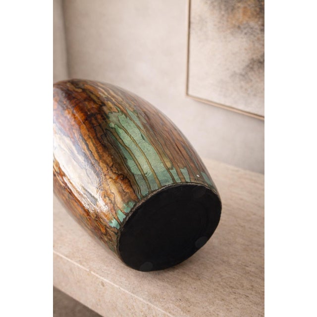 Late 20th Century 18” Sculptural Multicolor Art Pottery Vase – Organic Glaze Studio Style For Sale - Image 4 of 4