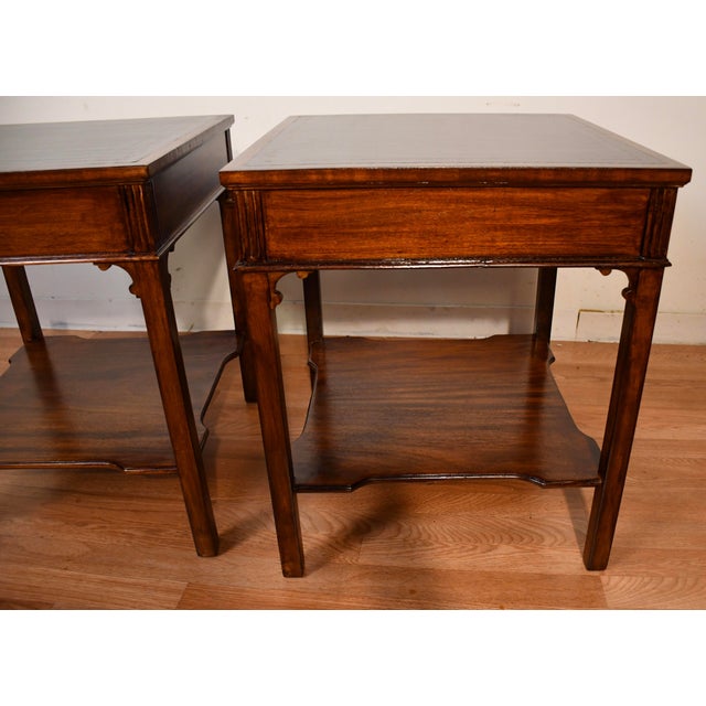 1930s Pair of English Regency Mahogany Green Leather Top Accent Side Tables For Sale - Image 11 of 18