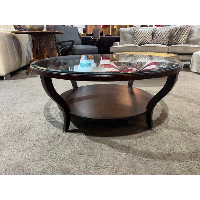 Early 21st Century Ethan Allen Round Glass Top Coffee Table For Sale - Image 5 of 6