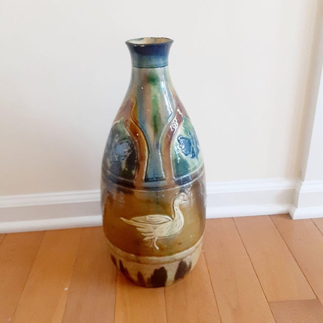 Blue 1920s Flemish Nouveau Art Belgium Blue Green Drip Glaze Pottery Vase For Sale - Image 8 of 12