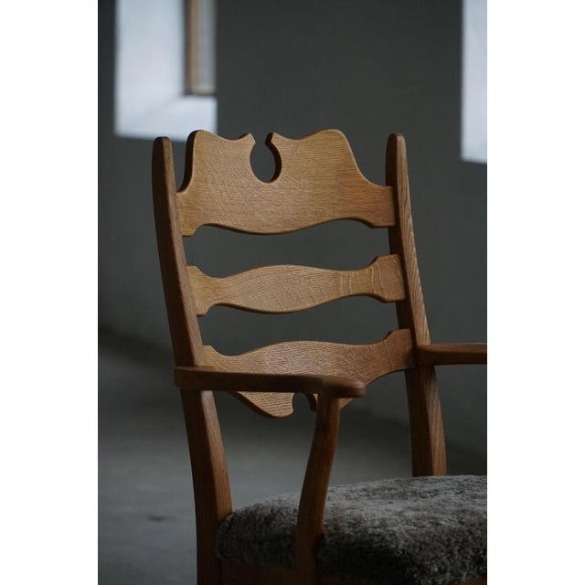 Mid-Century Razorblade Armchair in Oak and Lambswool attributed to Henning Kjærnulf, 1960 For Sale - Image 11 of 18