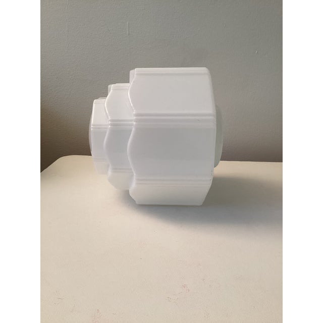 1930s Art Deco Stepped Skyscraper Milk Glass Shade For Sale - Image 10 of 11