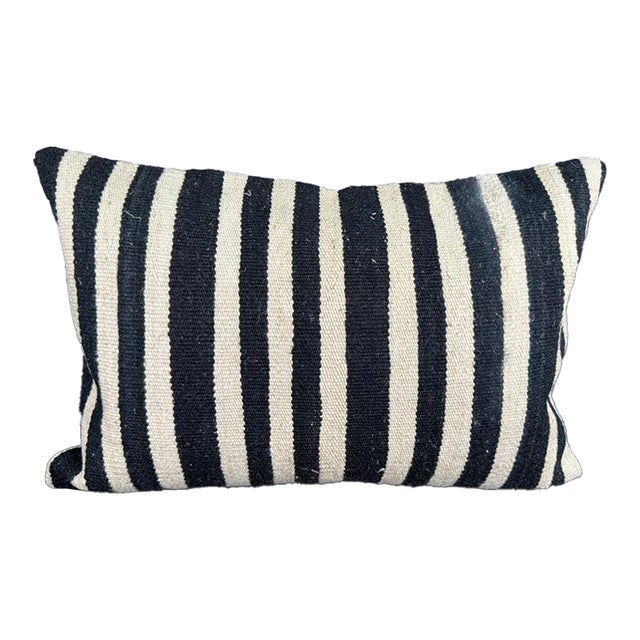 Turkish Hemp Pillow Cushion Natural Beige Black Pillow Cushion Cover 16" x 24" For Sale