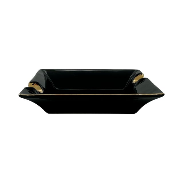 Vintage Mid-Century Art Deco Style Black and Gold Cigar Ashtray For Sale - Image 4 of 13