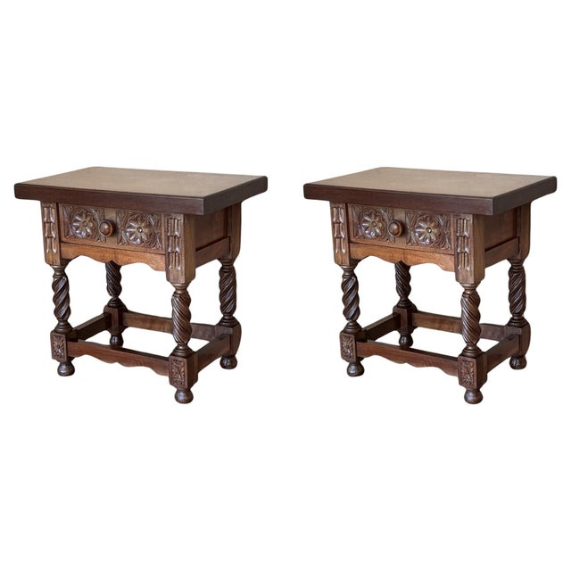 Early 20th Century Spanish Nightstands with Carved Drawers and Solomonic Legs, A Pair For Sale - Image 15 of 18