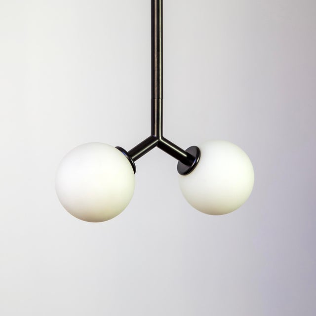 Black Y Pendant Mini, Black, 29in H, 3 Inch Glass Globes, by Research.Lighting, Modern, Minimal Hanging Light For Sale - Image 8 of 10
