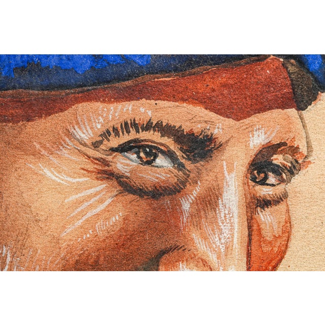 Colorful Antique French Gouache Portrait Painting of Man With Ornate Frame For Sale In New York - Image 6 of 13