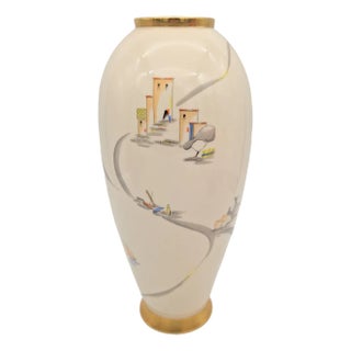 Large Hand-Painted Porcelain Vase from Lindner, 1950s For Sale