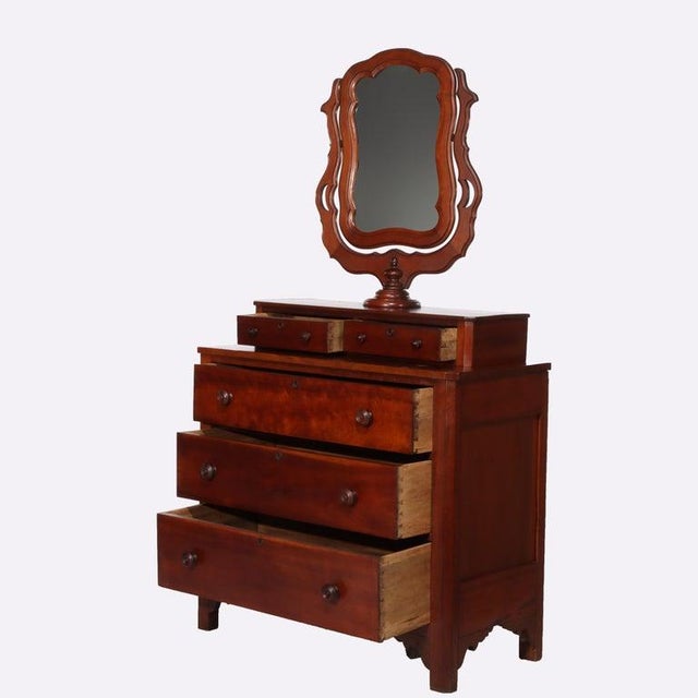 Antique Shaker School Cherry 5-Drawer Chest With Mirror C1890 For Sale - Image 6 of 10