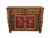 Chinese Chinese Distressed Mustard Yellow Red Flower Sideboard Credenza Cabinet For Sale - Image 3 of 9