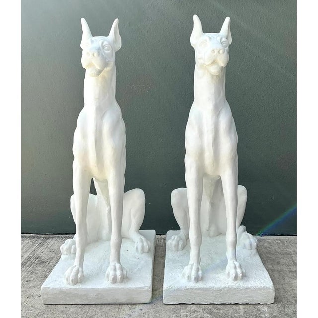 Vintage Solid Cast Cement Great Dane Statues - A Pair For Sale - Image 11 of 13