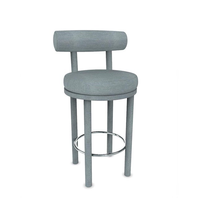 Contemporary Collector Modern Moca Bar Stool in Tricot Light Seafoam Fabric by Studio Rig For Sale - Image 3 of 6